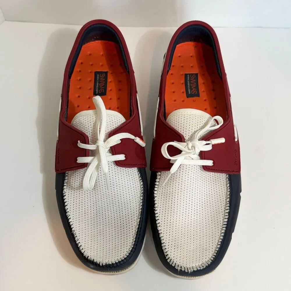 SWIMS Men's Size 9.5 Boat Loafers Laced Waterproof Washable Shoes Blue/White/Red